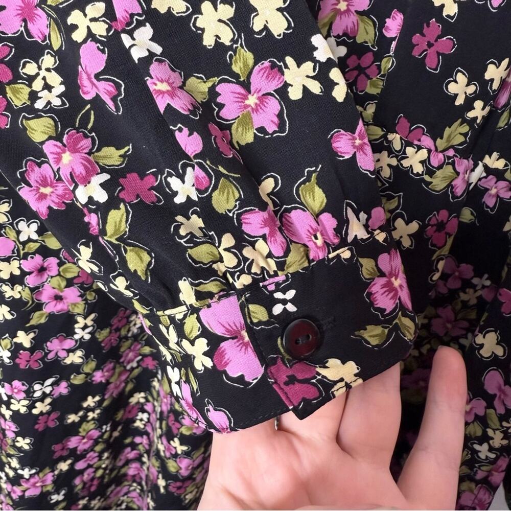 Vintage 90s Elizabeth Williams Floral Long Dress Black Purple Pink Plus Size 3XL - Picture 6 of 7